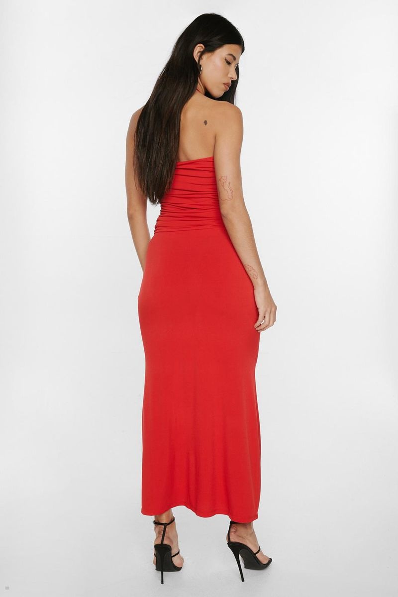 Šaty Nasty Gal Mesh Rosette Maxi Červené | CZ 5768-RKQWB