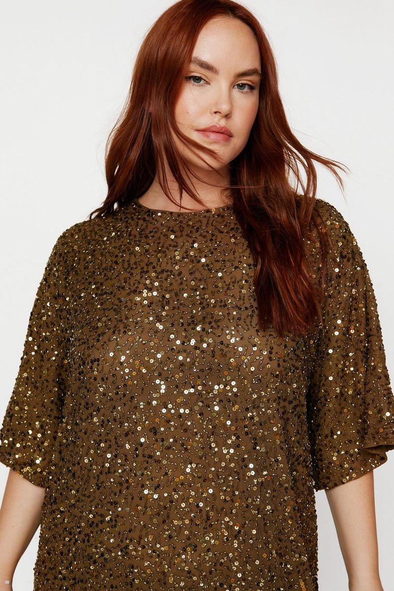 Šaty Nasty Gal Plus Velikost Cluster Sequin Slouch Shift Zlaté | CZ 0387-GVRUP