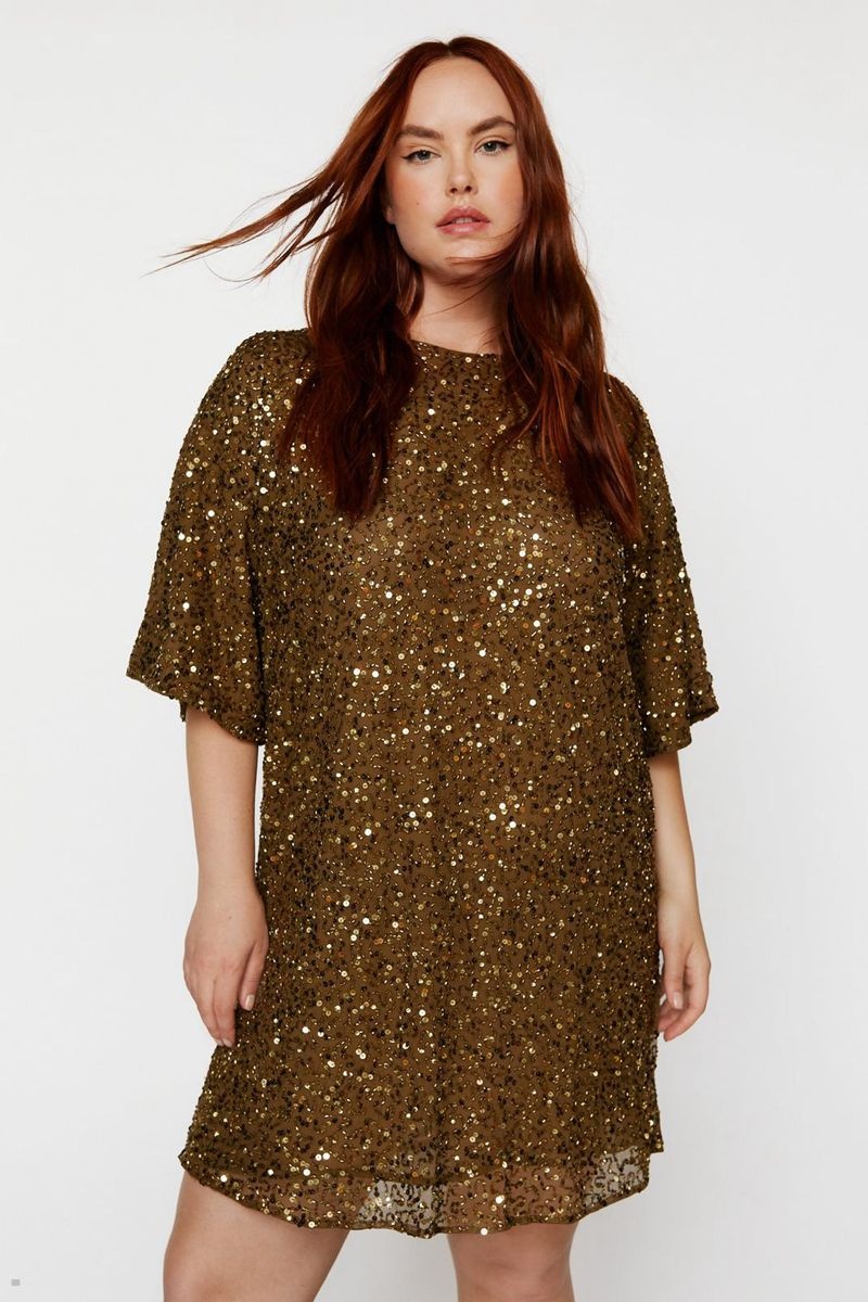 Šaty Nasty Gal Plus Velikost Cluster Sequin Slouch Shift Zlaté | CZ 0387-GVRUP