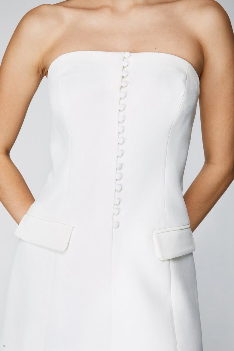 Šaty Nasty Gal Premium Tailored Rouleau Button Detail Bandeau Mini Bílé | CZ 0912-UGYOH