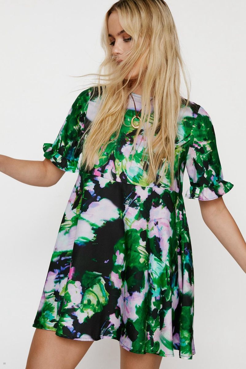 Šaty Nasty Gal Printed Frill Smock Mini Černé | CZ 2907-MNBDH