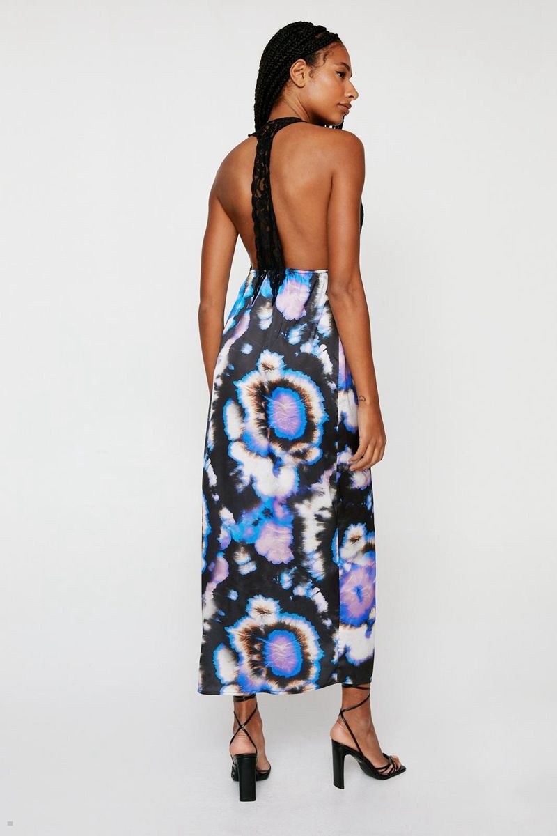 Šaty Nasty Gal Satin Tie Dye Krajkové Overlay Slip Maxi Blankyt | CZ 6051-DPTVF