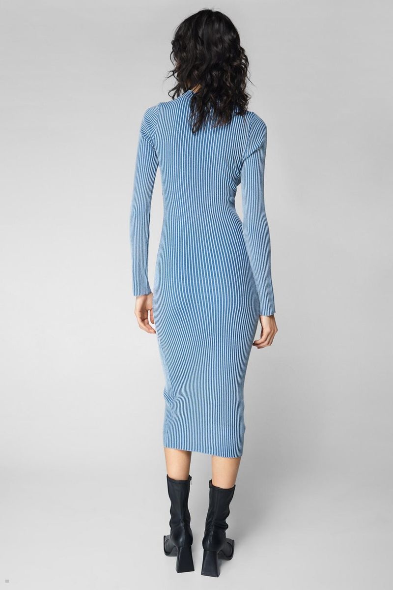 Šaty Nasty Gal Stripe Funnel Neck Midi Blankyt | CZ 0126-ETXUO