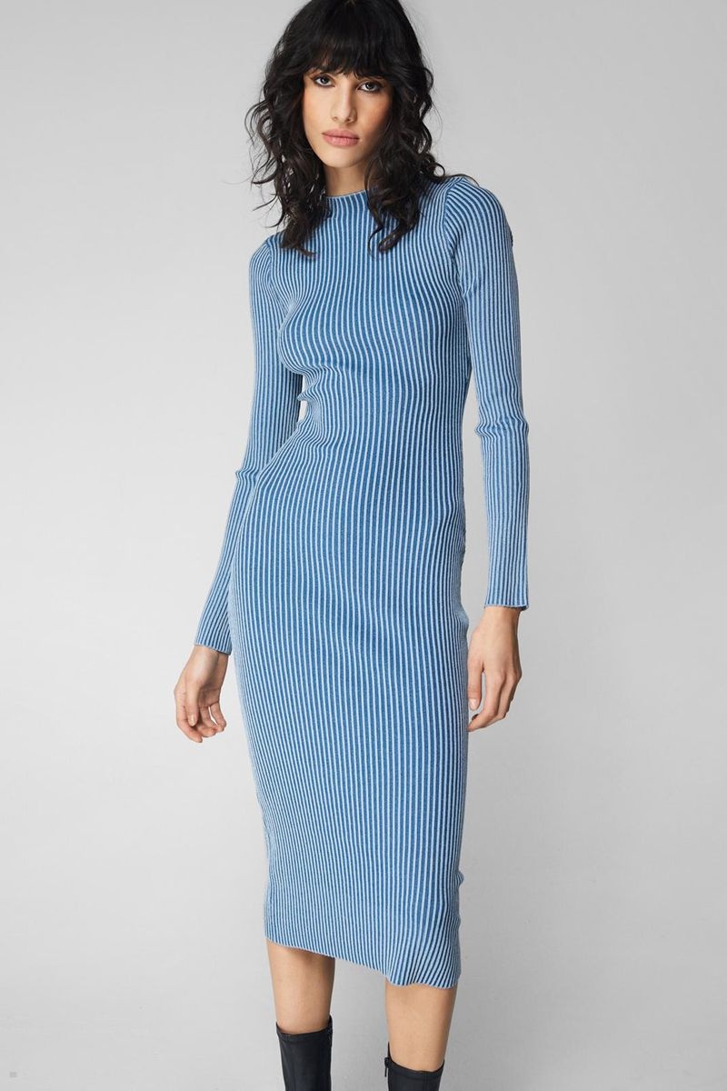 Šaty Nasty Gal Stripe Funnel Neck Midi Blankyt | CZ 0126-ETXUO