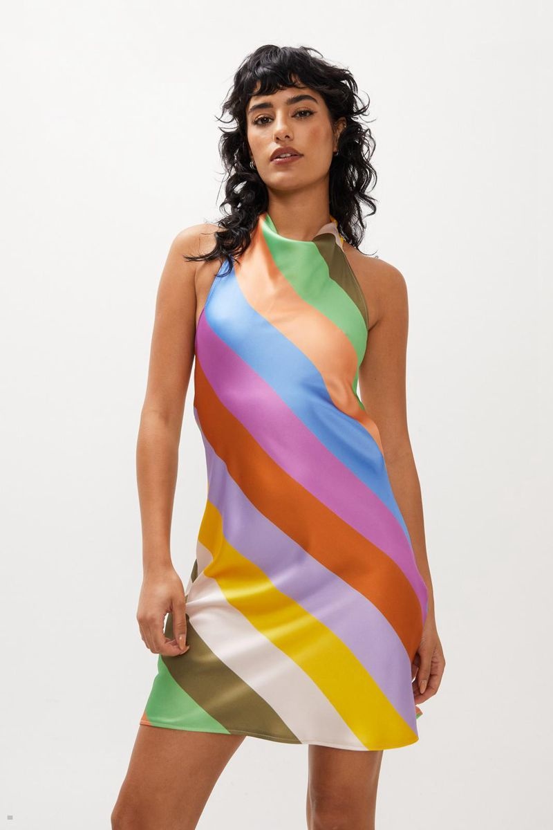 Šaty Nasty Gal Stripe Satin Halterneck Mini Růžové | CZ 9321-XDUBG