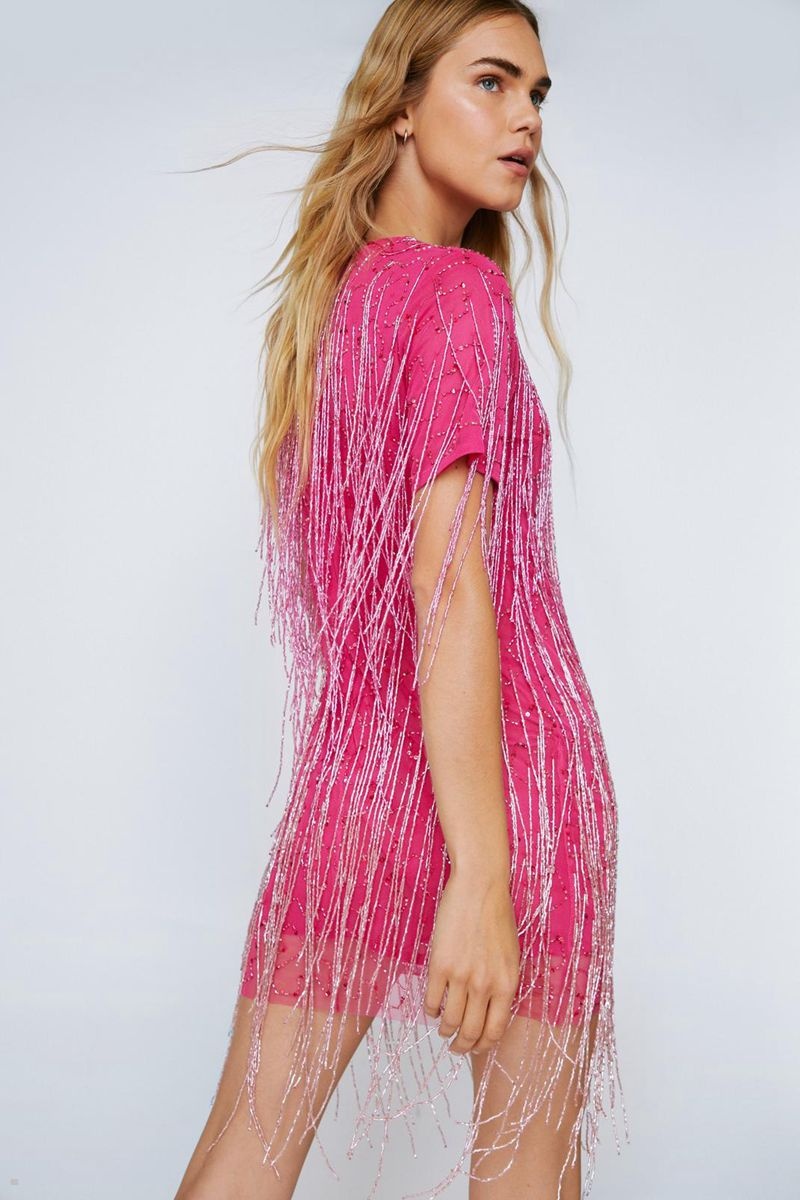 Šaty Nasty Gal Tassel Beaded Mini Shift Růžové | CZ 8971-YAKEC