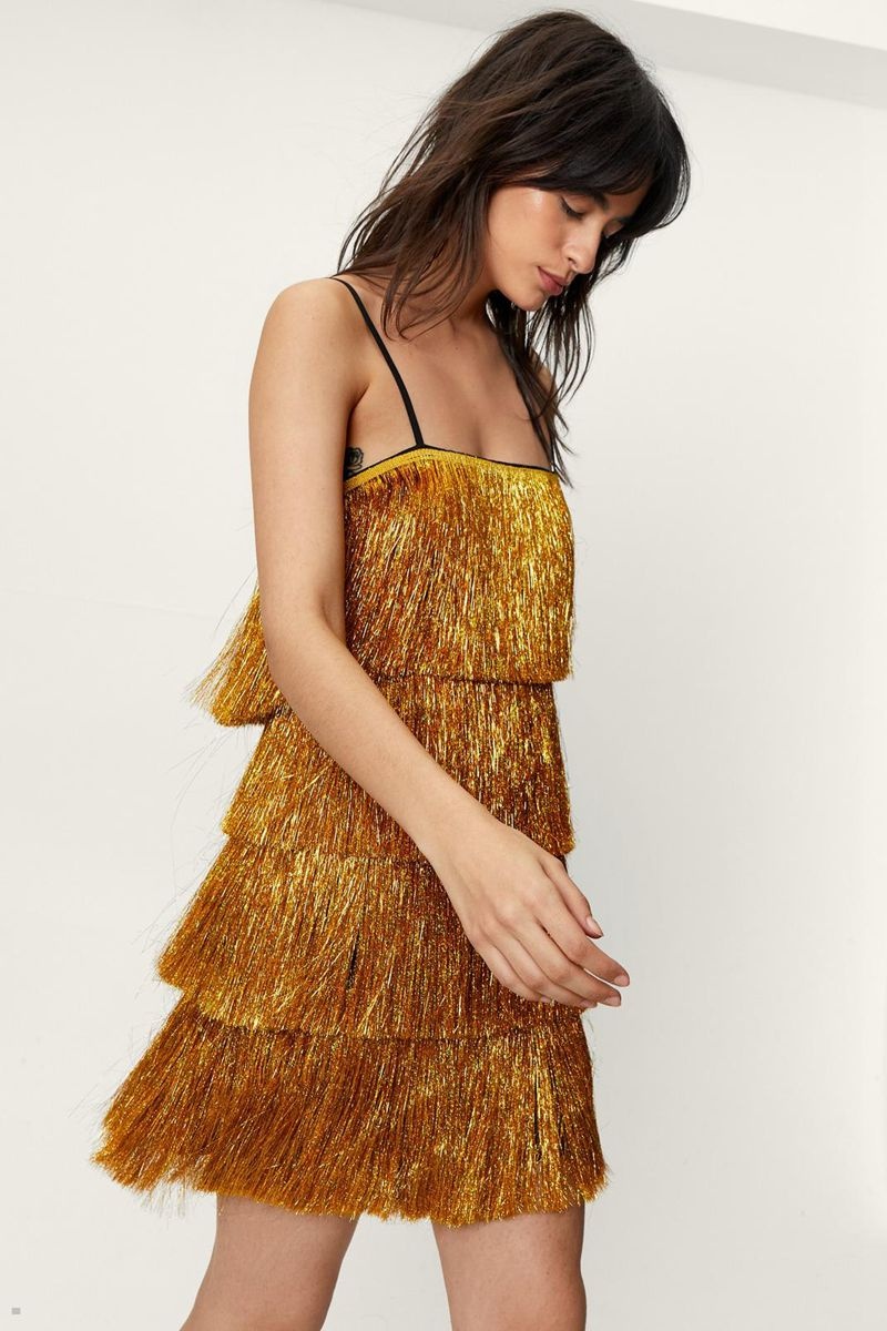 Šaty Nasty Gal Tassel Tinsel Fringe Páskové Cami Mini Zlaté | CZ 4601-CZQDL